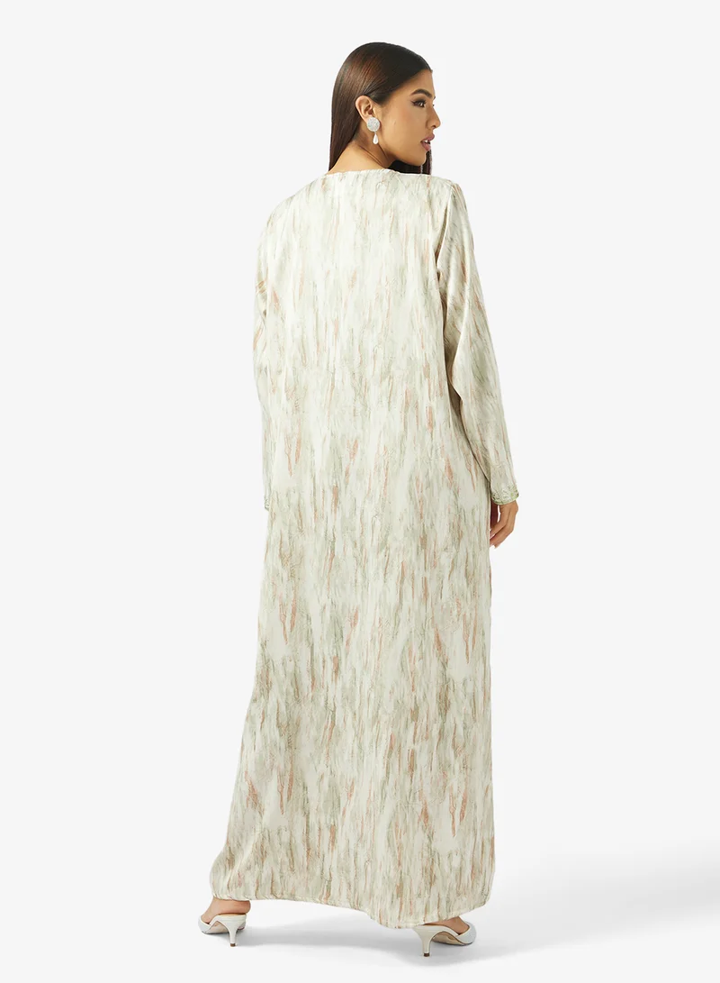 hayas closet Floral Embroidery & Stonework And Belt Jalabiya